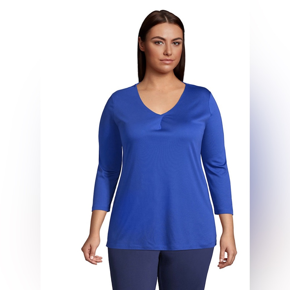 Lands End Women's Plus Size Supima Micro Modal 3/4 Sleeve Notch Neck Tunic